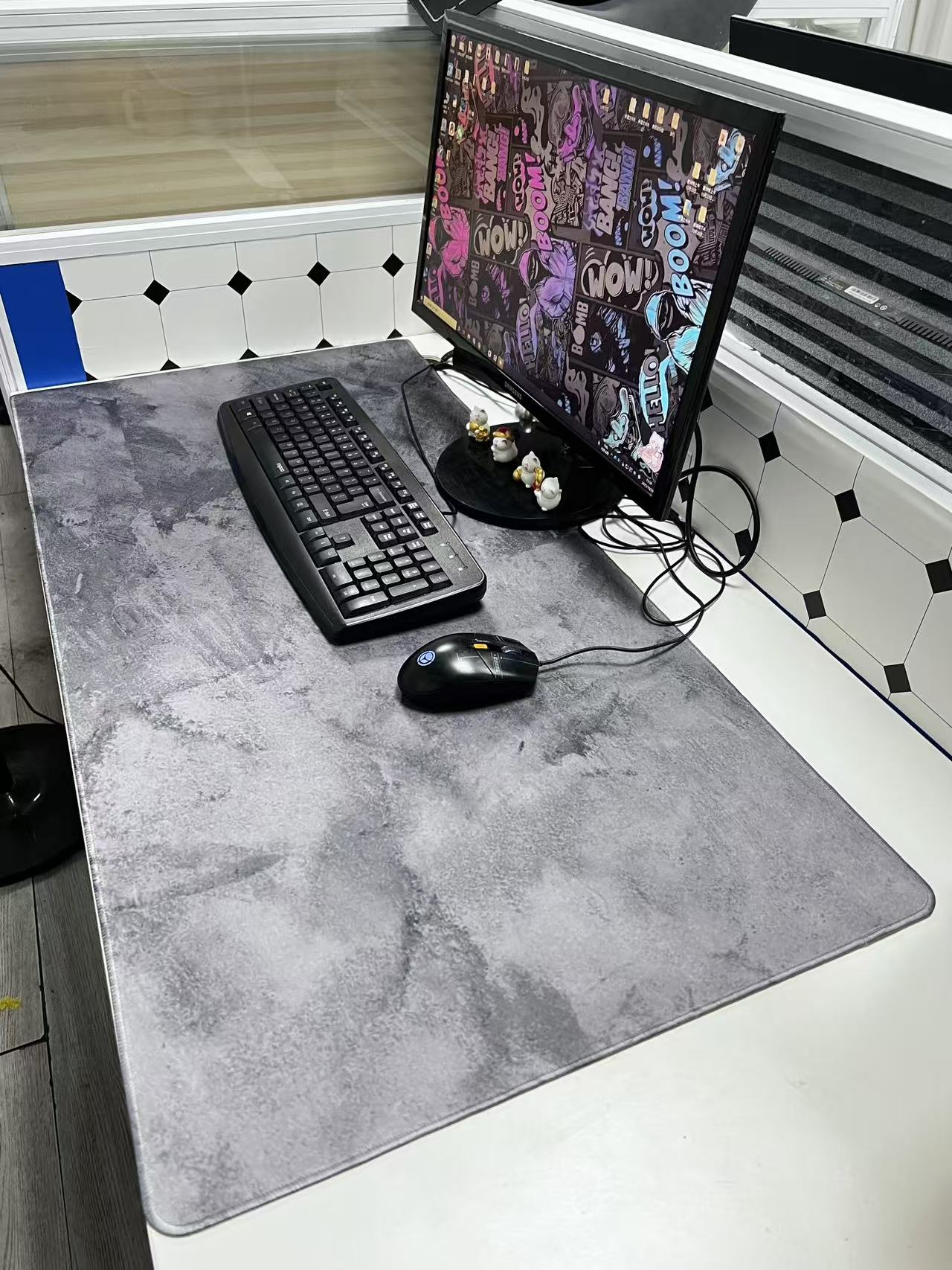 Desk Setup Grey - وسادات ماوس كبيرة من الرخام الرمادي،