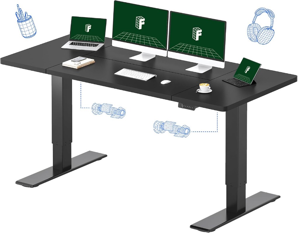 Dual Monitor Desk Setup - مكتب فليكسيسبوت الكهربائي القابل للرفع، أسود