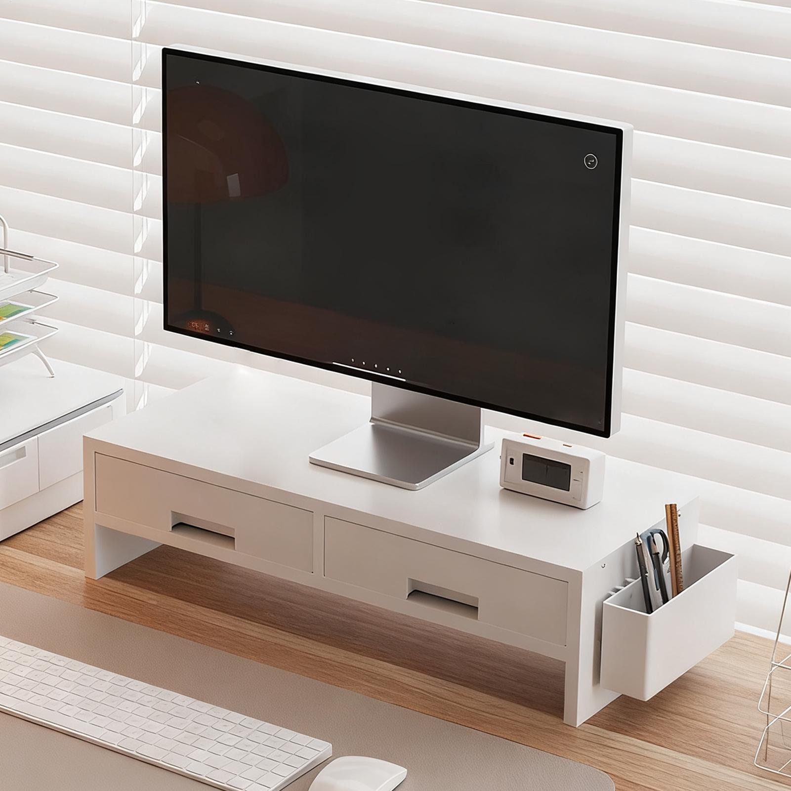Monitor Riser Wood - حامل شاشة مكتب، درج مزدوج، منظم