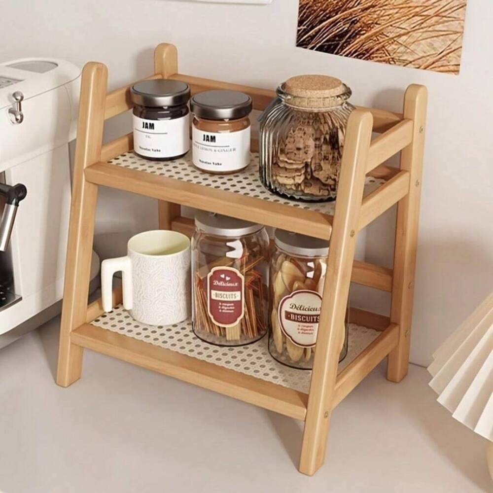 Desk Setup Shelf - رف تخزين من الخيزران ذو طبقتين،