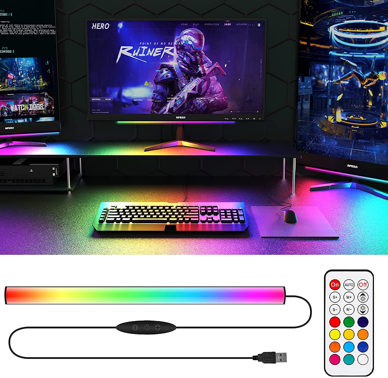 Desk Setup No Monitor - شريط إضاءة تحت الشاشة RGB Dreamcolor
