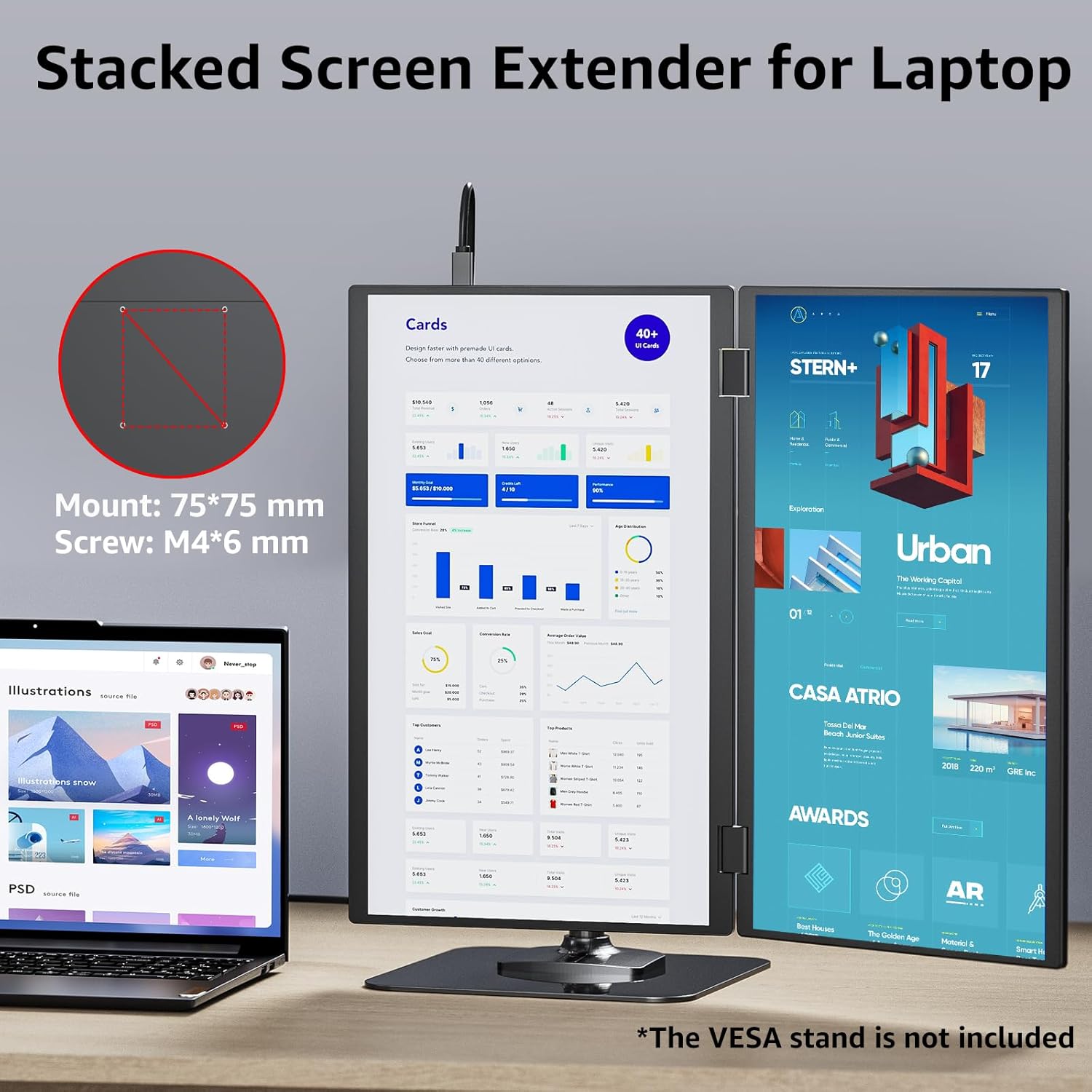 AHXJKA شاشة محمولة مزدوجة مقاس - مراجعة Dual Monitor Desk Setup وسعره