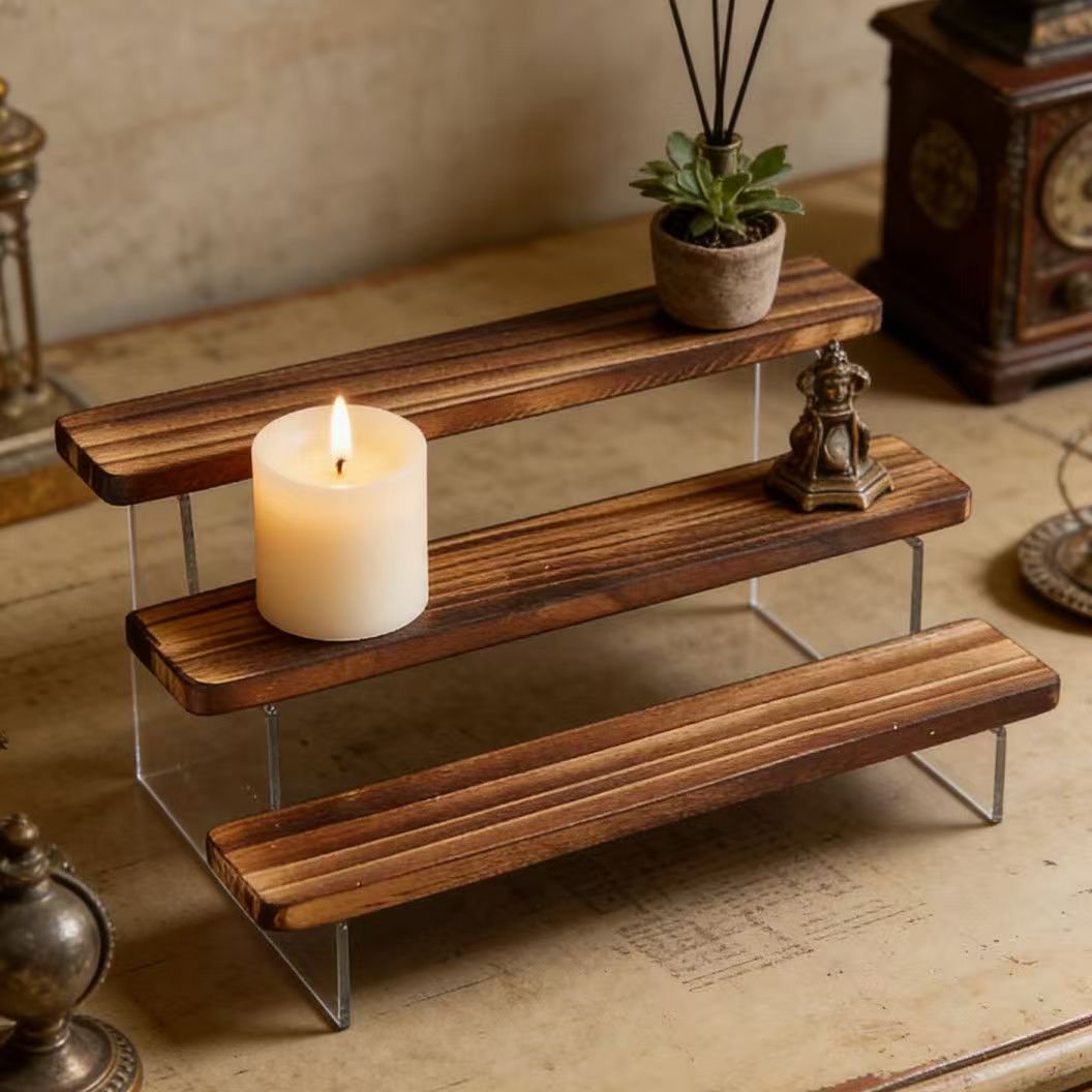 حامل عرض خشبي محروق متدرج، رف  - مراجعة Desk Setup Shelf وسعره