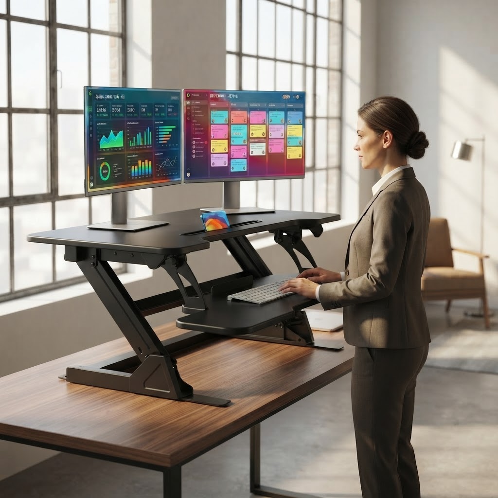 محول مكتب قائم على شكل حرف Z ب - مراجعة Dual Monitor Desk Setup وسعره